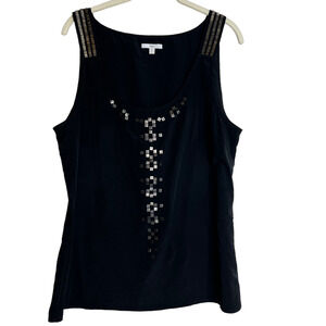 Gap Womens Chiffon Tank Top Blouse Large Black Embellished Career Layering
